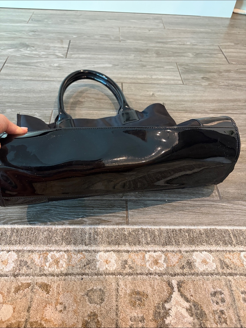 Tory Burch Ella Black Nylon Tote with Patent Logo - Picture 4 of 9